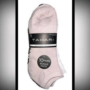 Tahari Low Cut Socks 10 Pairs Women Shoe Size 5-10 Pink White & Black w Logo NEW